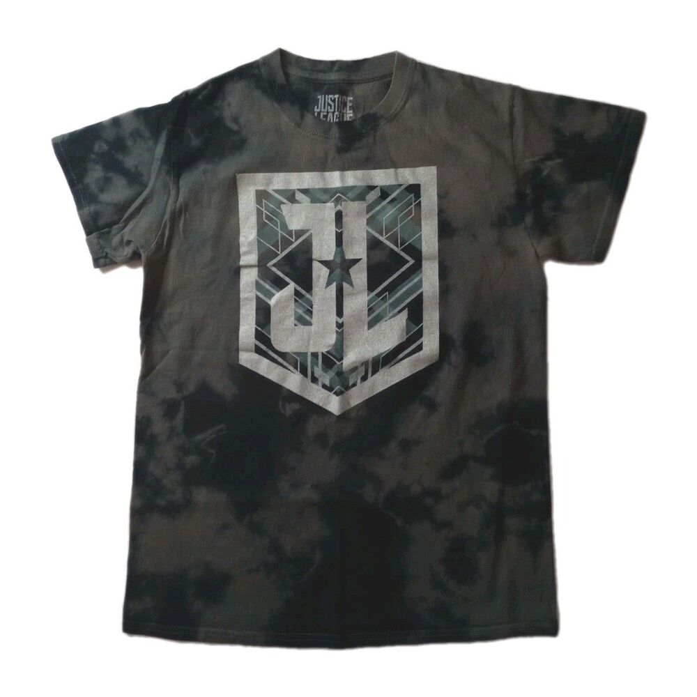 Justice League Black/Gray Tie Dye Short Sleeve Top Sz Small Mens